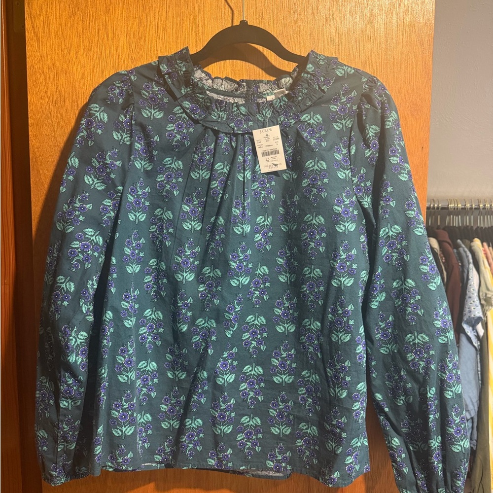 J. Crew Cotton Floral Long Sleeve Blouse
